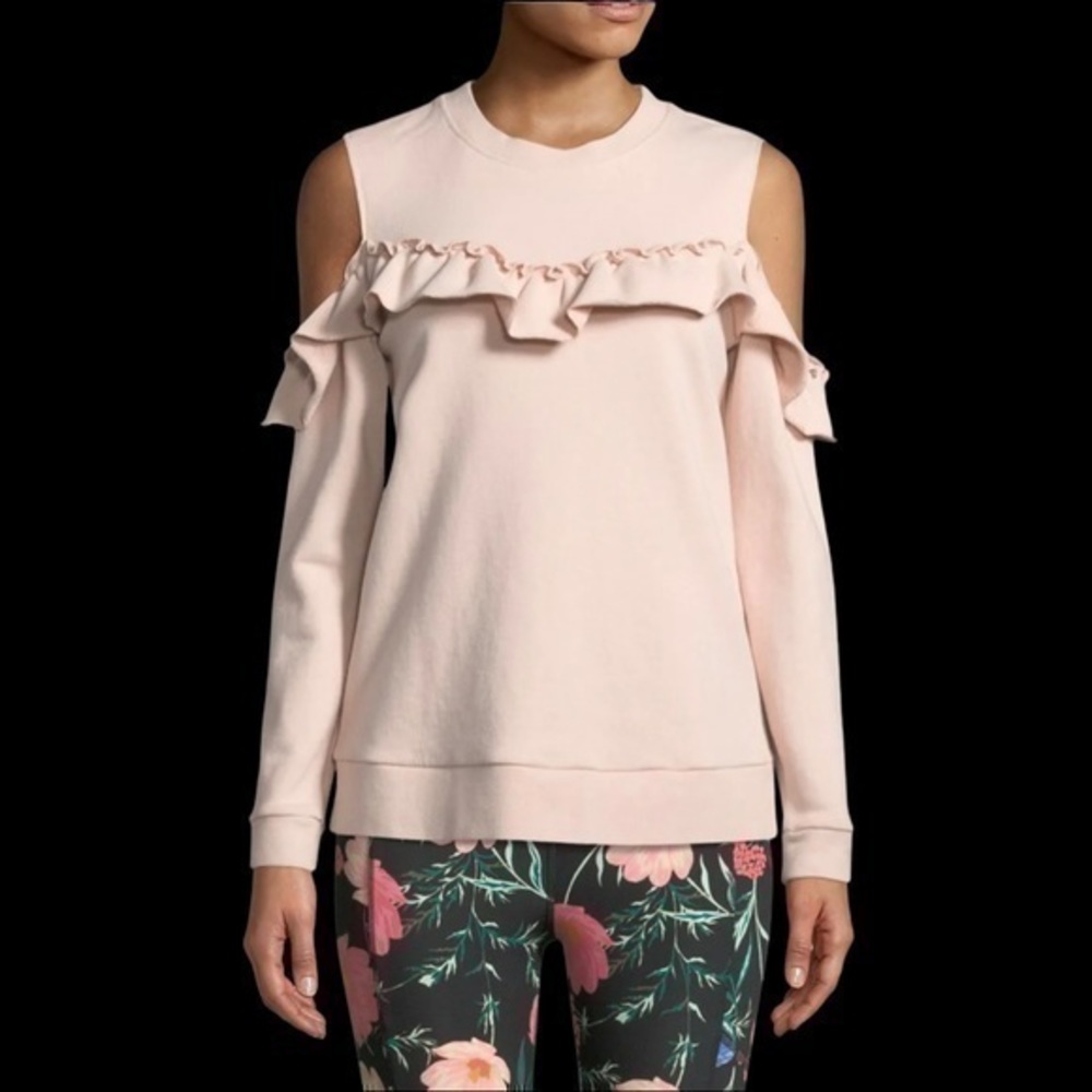 Kate Spade Mauve Pink Ruffle Cold Shoulder Sweatshirt Size Medium F224